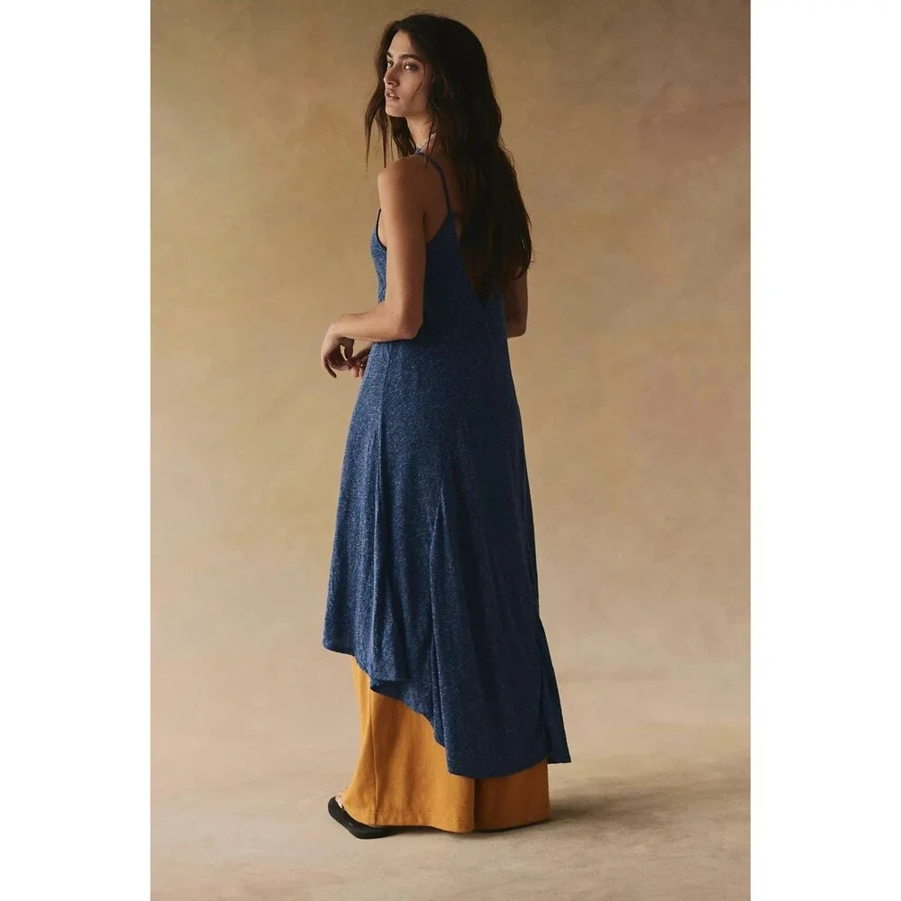 Free People Free-est Cassidy Maxi Tank Top Asymmetrical High Low Blue XS 289496